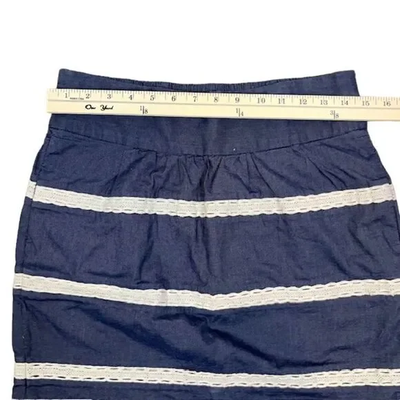 Banana Republic Elastic Waist Chambray Cotton Blend Skirt With Crochet Detail 4 - Picture 3 of 10